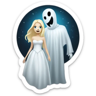 a blondie girl and a bald guy dressed as a ghost going both to a party sticker