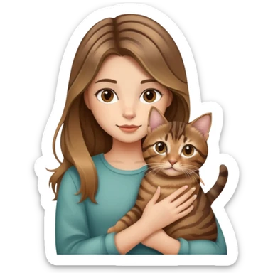 A balayage hair girl holding a brown tabby cat sticker
