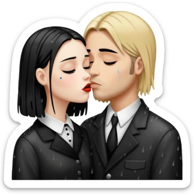 Realistic Wednesday addams kissing sweetly Kurt Cobain in the rain. sticker