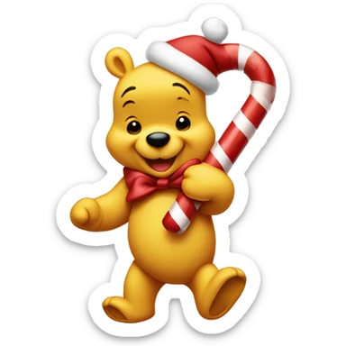 Winne the Pooh holding a candy cane  sticker
