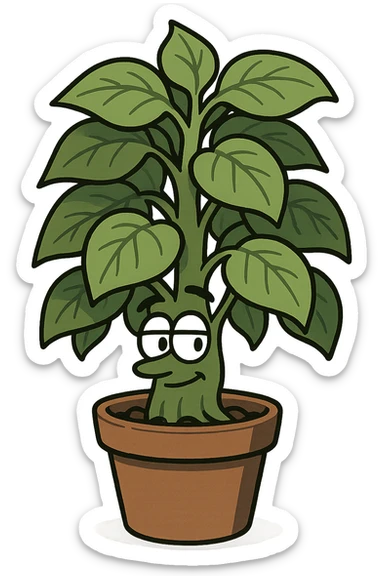 cartoon style illustration of a mature leafy plant, simple and clear sticker