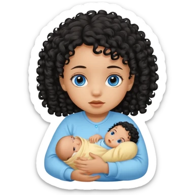 a girl tan newborn baby with black curly hair and blue eyes sticker