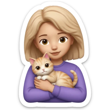 "Apple Memoji style 3D character, a young person gently petting and hugging a cute fluffy cat, peaceful and happy facial expressions, soft studio lighting, clean 3D clay render, vibrant colors, minimalist aesthetic, high detail, high resolution, isolated on a plain white background." sticker