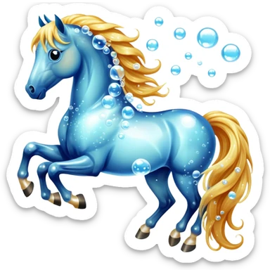 A magical horse made entirely of transparent bubbles and water, with a flowing mane of small bubbles sticker