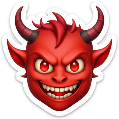 demonic emoji face with red skin, horns, and wicked grin sticker