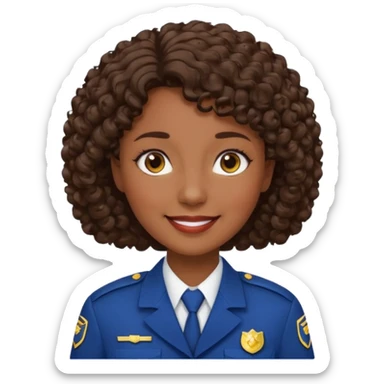 Middle-aged Female: dark skin, wearing uniform, approachable face, curly short brown hair sticker
