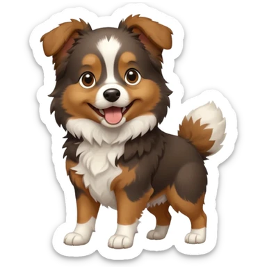 собака породи ауссі триколор з передніми білими  без білої полоски на голові лапками грається sticker