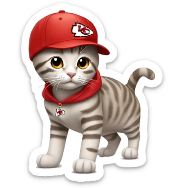 cat wearing a kansas city chiefs hoodie and cap sticker