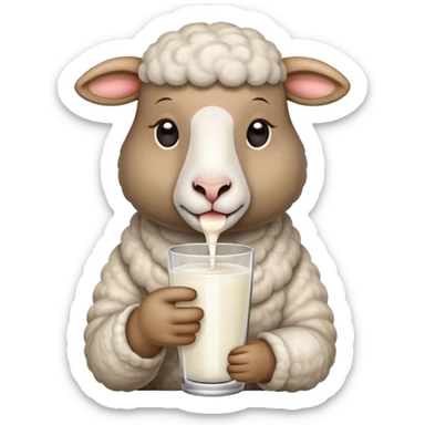 The sheep is drinking a glass of milk. sticker