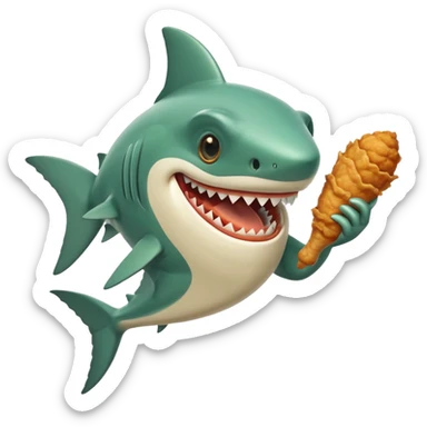 green shark holds with a fin fried chicken leg sticker