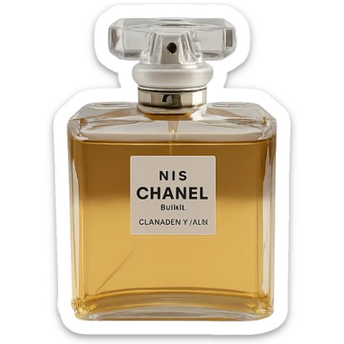 Remove the background, keep only the realistic Chanel perfume bottle with preserved glass reflections, on a transparent background. sticker