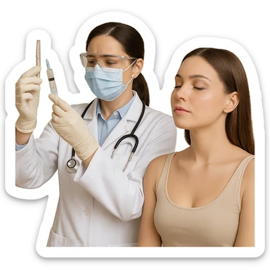 A female doctor who is doing PRP injections, add a patient sticker