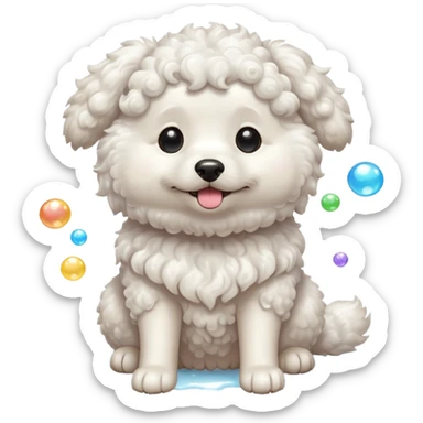 white curly dog with soap bubbles sticker