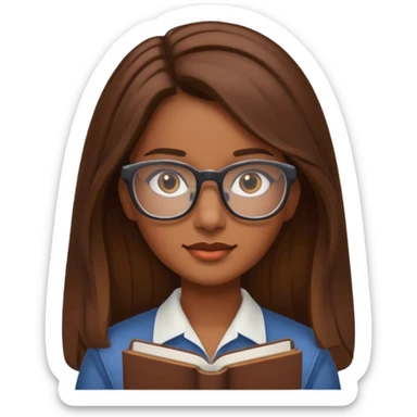 young woman librarian bot brown long hair sticker