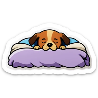 Dog sleeping in bed under blanket  sticker