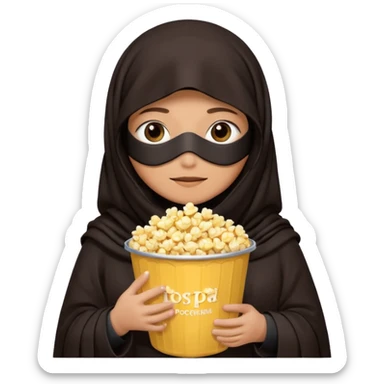 a burka cover eyes holding a bucket of popcorn sticker