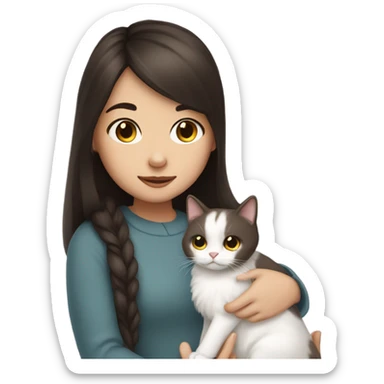 Dark brown straight hair girl holding white fluffy cat  sticker