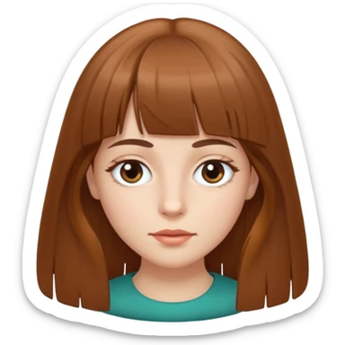 Tenho uma franja vegana, sombrancelha fina, um rosto oval e meu cabelo é grande e castanho sticker