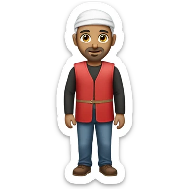 an arabic man wearing a vest with red on it sticker