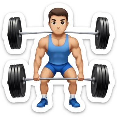 brunette buff man with blue shorts deadlift sticker