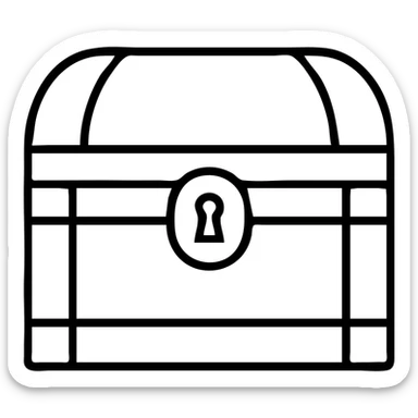 a weathered, worn, and grungy parchment styled red treasure chest with vintage feel sticker