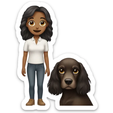 spaniel and a girl with dark straight shoulder length hair sticker