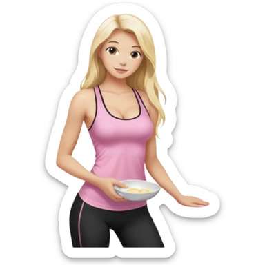 Seductive, thin fair skinned woman, long blond hair, washing dishes, SFW sheer pink tank top, without undergarments showing natural breast shape SFW, black yoga pants, perfect booty sticker