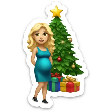 blonde pregnant woman at the Christmas tree sticker