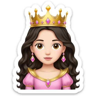 Light brown princess, with long black wavy hair and crown and an pink princess outfit sticker