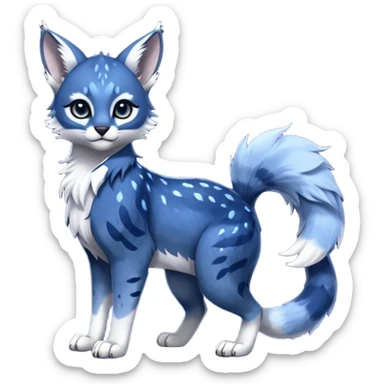 Cute kawaii cool edgy badass  glossy midnight-blue fur with silver starlight dusting fantasy-caracal-civet-genet-sergal-vernid-Gryphon-Cacomistle-Trico-oncilla-animal-Fakémon-hybrid-fursona (full body), facial markings, (realism style) sticker