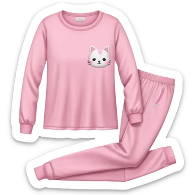  pink ozy two-piece pajama set with a soft fabric texture, long-sleeve top and pants, cute and comfy design, folded or on a hanger, pastel tones, realistic style, isolated on transp sticker