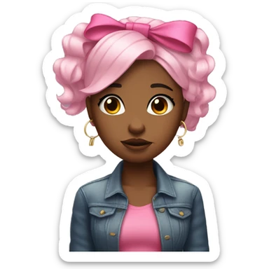 Stylish black girl crying with pink bow on her hair and stack of money on one of her hands sticker