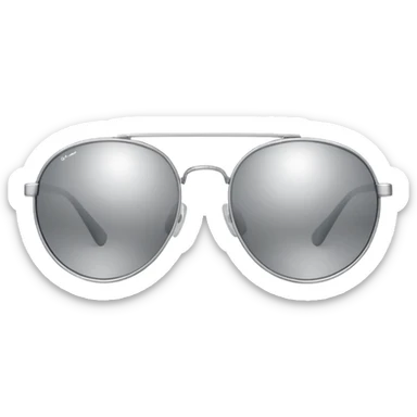 A pair of luxury sunglasses emoji with silver chrome frame, smooth rounded lenses, reflective metallic surface, high-end swag aesthetic, minimal and clean design, iOS emoji style, centered, white background sticker