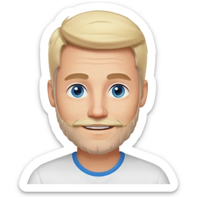smiling blonde man, age 35, blue eyes, light beard sticker
