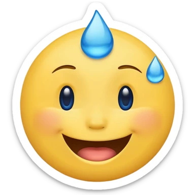 Emoji, yellow round laughing face, blue tears of joy on it  sticker