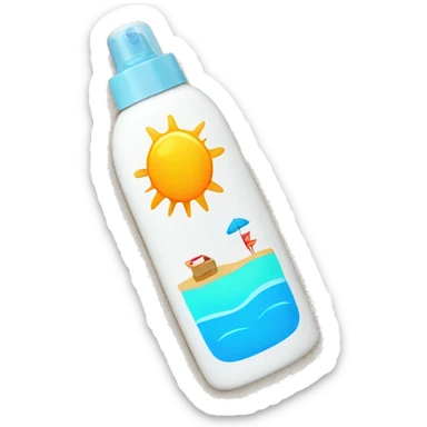 A Sunscreen bottle with a beach picture on the front sticker