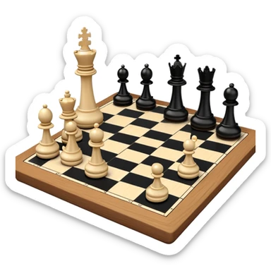 A chessboard with a few strategically placed pieces, including a king, queen, and pawns. The scene highlights the classic black and white squares of the board, emphasizing strategy and thoughtfulness in the game of chess. sticker
