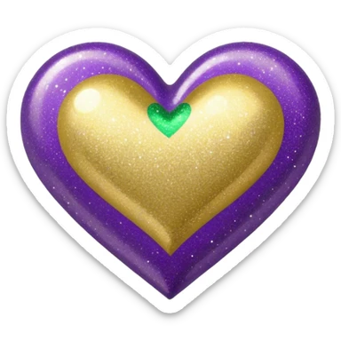 Gold, purple and green glitter heart  sticker