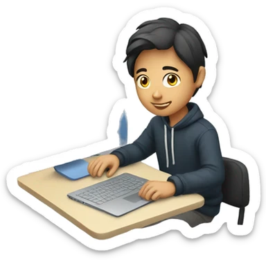 asian student working on laptop sticker