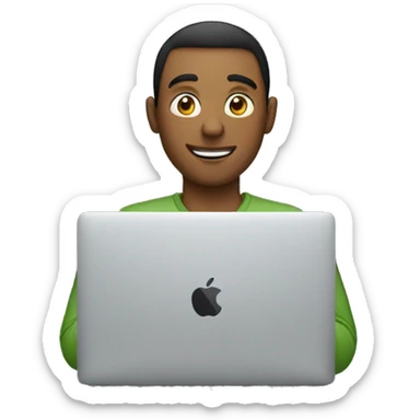 a guy working behind a macbook sticker