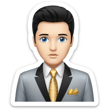 Elvis Presley with Blue eyes, black hair, silver  and gold suit sticker