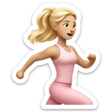 blonde yoga girl with white skin running on treadmill in pastel pink clothes sticker