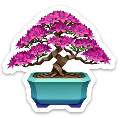 Bonsai hair-fine-leaf group crimson azalea purple and cream blue forest planting in origami style pot  sticker