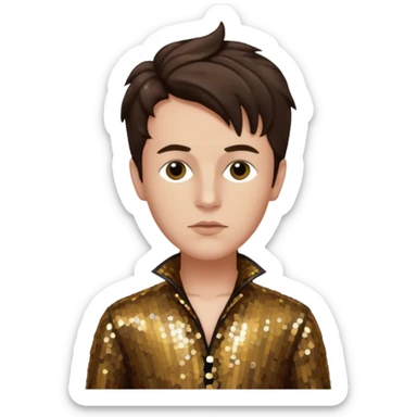 Arthur Rimbaud with dark brown hair, bronze sequin outfit  sticker