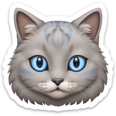 a gray cat with blue eyes on its FOREHEAD sticker
