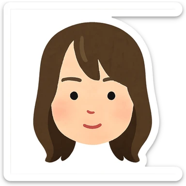Billie Eilish head, Irasutoya style, brown hair, soft cartoon face, simple features, no background sticker