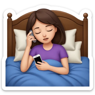 generate a girl brunette sleeping in bed.Her phone ringing sticker