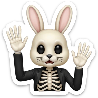 emoji d'une tête de lapin squelette noire qui dit bonjour de la main sticker