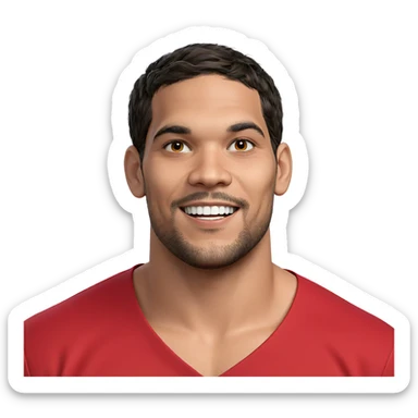 smiling boy in red shirt sticker