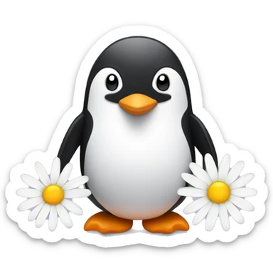 Penguin with daisy flowers sticker